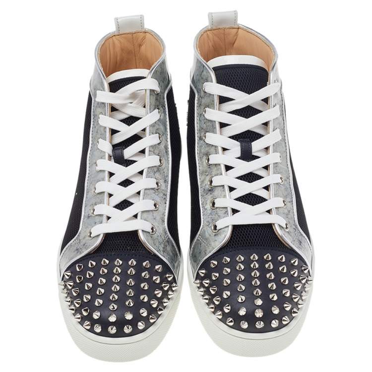 Pre Owned Christian Louboutin Multicolor Mesh And Patent Leather Lou Spikes High Top Sneakers Size 44