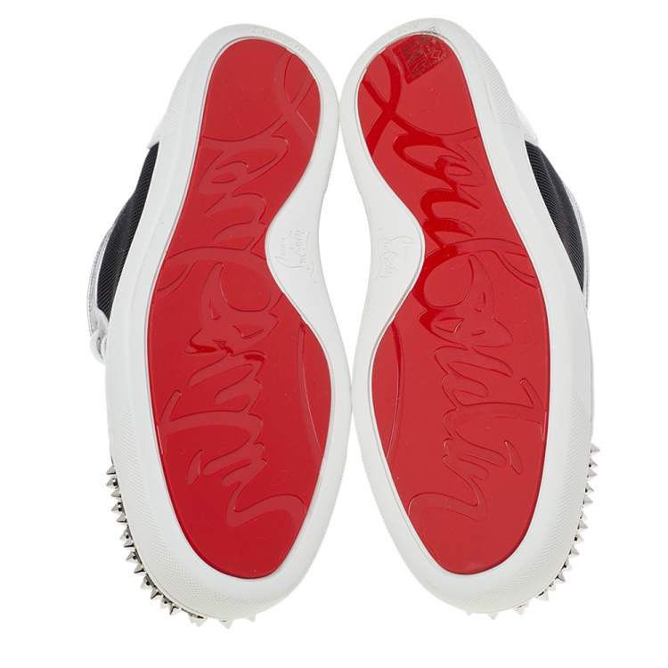 Pre Owned Christian Louboutin Multicolor Mesh And Patent Leather Lou Spikes High Top Sneakers Size 44