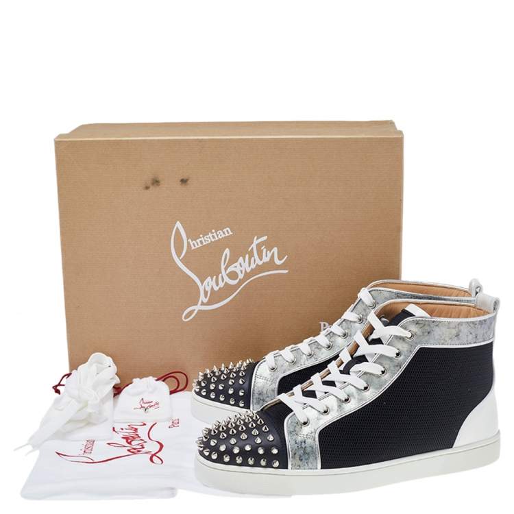 Pre Owned Christian Louboutin Multicolor Mesh And Patent Leather Lou Spikes High Top Sneakers Size 44