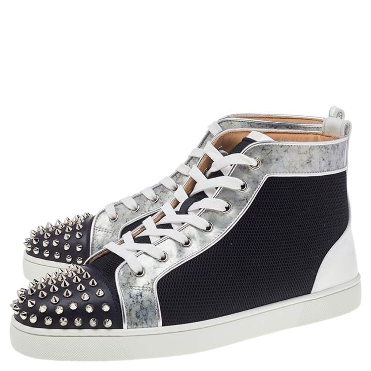 Pre Owned Christian Louboutin Multicolor Mesh And Patent Leather Lou Spikes High Top Sneakers Size 44