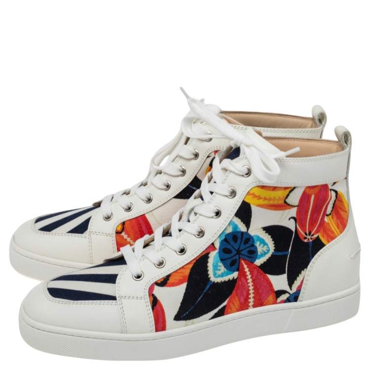 Pre Owned Christian Louboutin Multicolor Floral Canvas and Leather Rantus High Top Sneakers Size 42