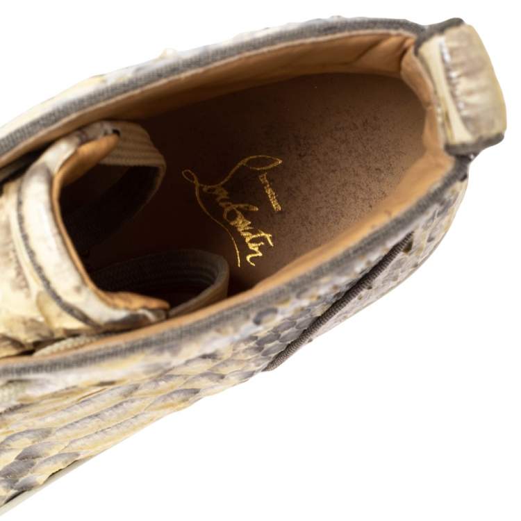 Pre Owned Christian Louboutin Beige Python Leather Rantus Orlato High Top Sneakers Size 44.5