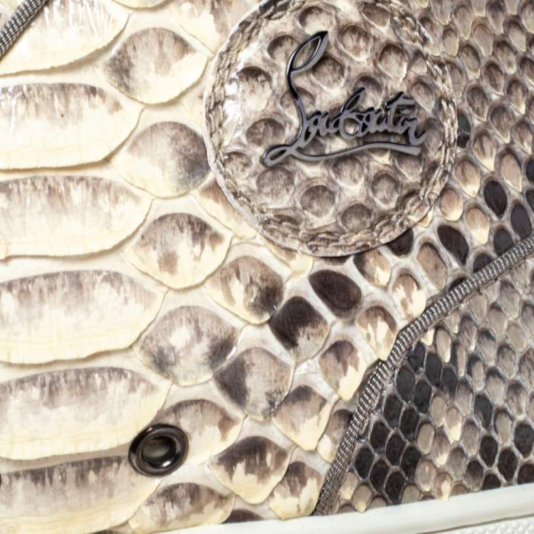 Pre Owned Christian Louboutin Beige Python Leather Rantus Orlato High Top Sneakers Size 44.5