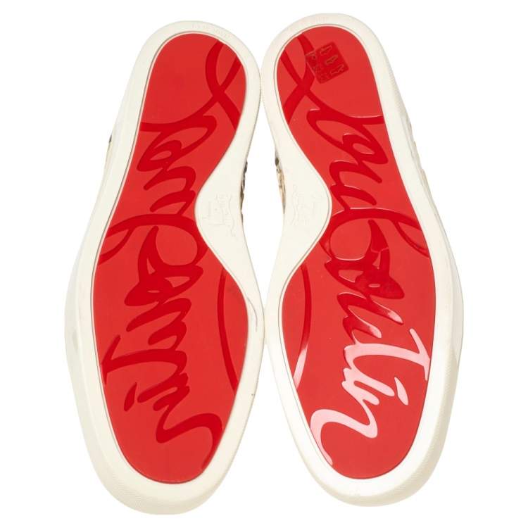 Pre Owned Christian Louboutin Beige Python Leather Rantus Orlato High Top Sneakers Size 44.5