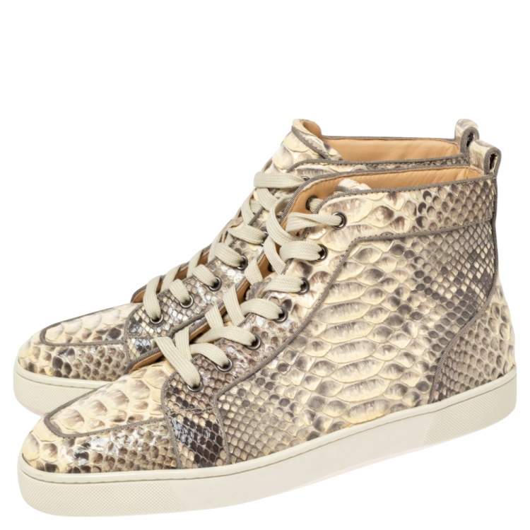 Pre Owned Christian Louboutin Beige Python Leather Rantus Orlato High Top Sneakers Size 44.5
