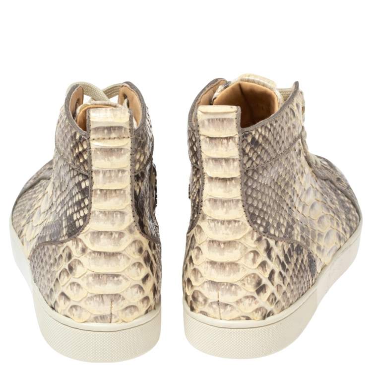 Pre Owned Christian Louboutin Beige Python Leather Rantus Orlato High Top Sneakers Size 44.5