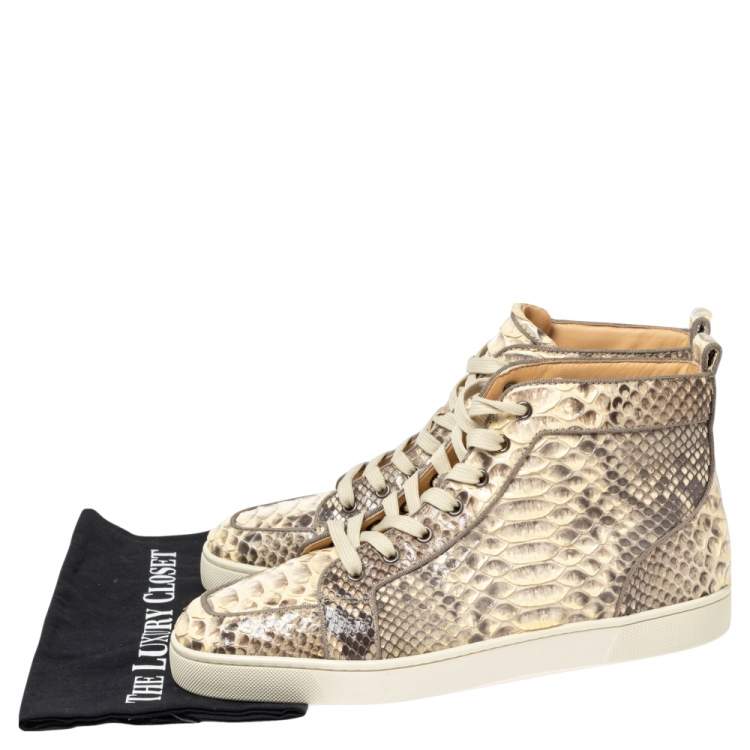 Pre Owned Christian Louboutin Beige Python Leather Rantus Orlato High Top Sneakers Size 44.5