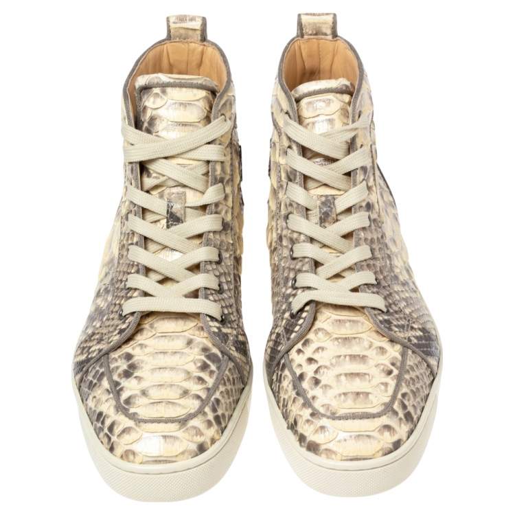 Pre Owned Christian Louboutin Beige Python Leather Rantus Orlato High Top Sneakers Size 44.5