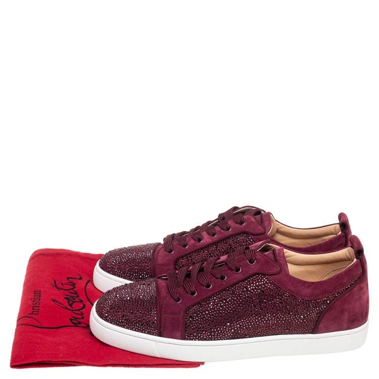 Pre Owned Christian Louboutin Burgundy Suede Louis Junior Strass Low Top Sneakers Size 44