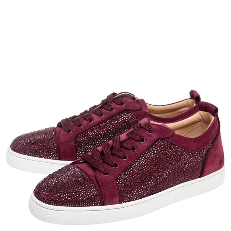Pre Owned Christian Louboutin Burgundy Suede Louis Junior Strass Low Top Sneakers Size 44