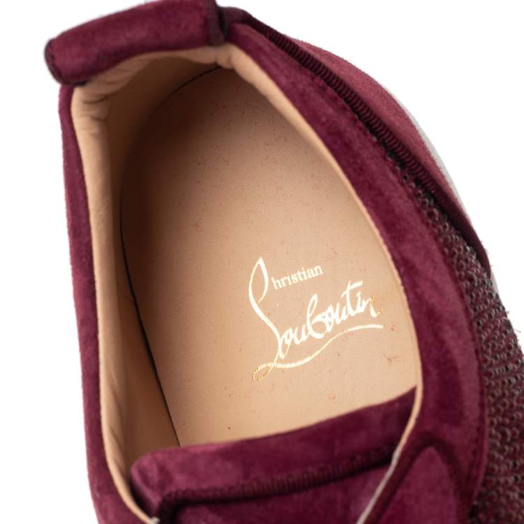 Pre Owned Christian Louboutin Burgundy Suede Louis Junior Strass Low Top Sneakers Size 44