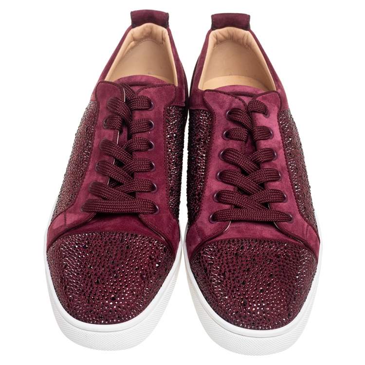 Pre Owned Christian Louboutin Burgundy Suede Louis Junior Strass Low Top Sneakers Size 44