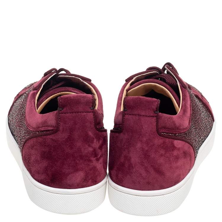Pre Owned Christian Louboutin Burgundy Suede Louis Junior Strass Low Top Sneakers Size 44