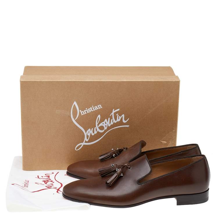 Pre Owned  Christian Louboutin Brown Leather Dandelion Spiked Tassel Loafers Size 40