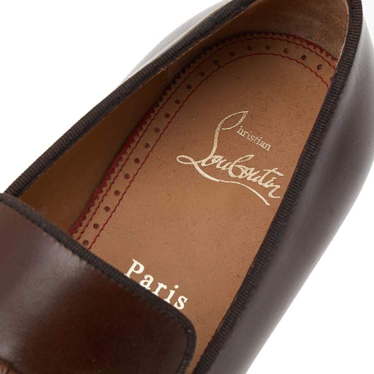 Pre Owned  Christian Louboutin Brown Leather Dandelion Spiked Tassel Loafers Size 40