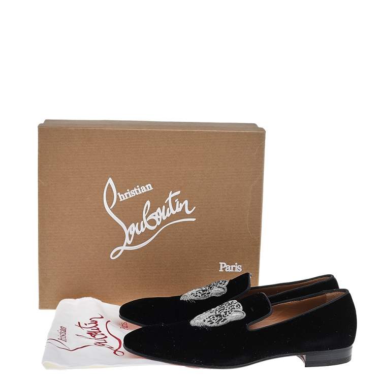 Pre Owned Christian Louboutin Black Velvet Dandeleo Flat Slip On Loafers Size 40