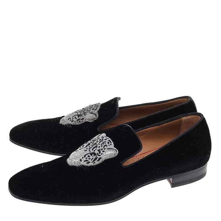 Pre Owned Christian Louboutin Black Velvet Dandeleo Flat Slip On Loafers Size 40