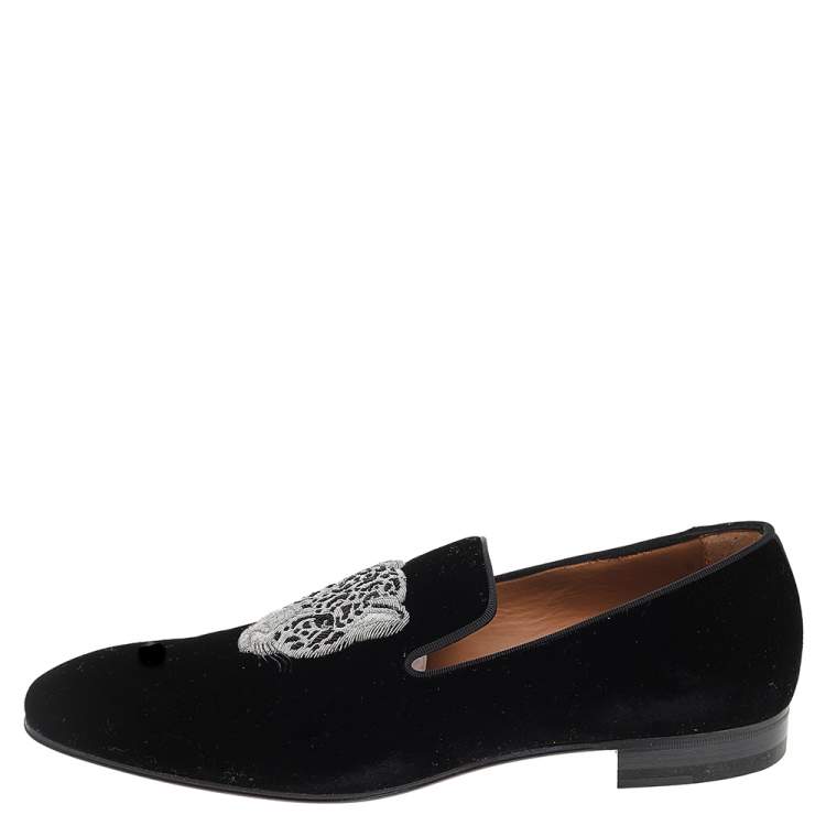 Pre Owned Christian Louboutin Black Velvet Dandeleo Flat Slip On Loafers Size 40
