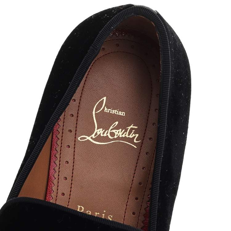 Pre Owned Christian Louboutin Black Velvet Dandeleo Flat Slip On Loafers Size 40
