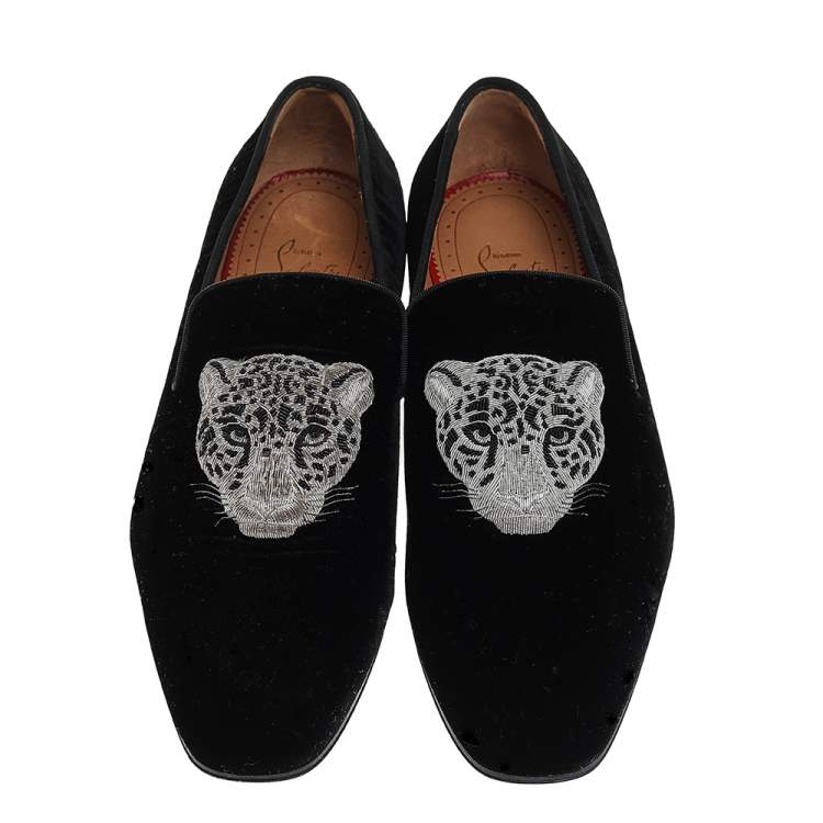 Pre Owned Christian Louboutin Black Velvet Dandeleo Flat Slip On Loafers Size 40