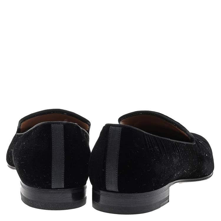 Pre Owned Christian Louboutin Black Velvet Dandeleo Flat Slip On Loafers Size 40