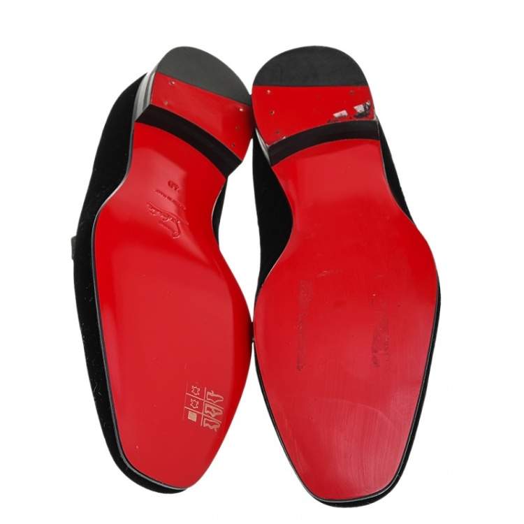 Pre Owned Christian Louboutin Black Velvet Dandeleo Flat Slip On Loafers Size 40