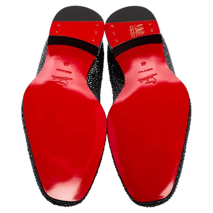 Pre Owned Christian Louboutin Black Suede Dandelion Strass Smoking Slippers Size 41