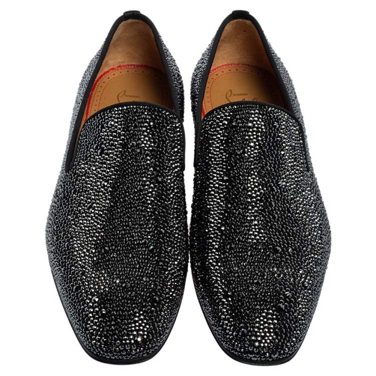 Pre Owned Christian Louboutin Black Suede Dandelion Strass Smoking Slippers Size 41