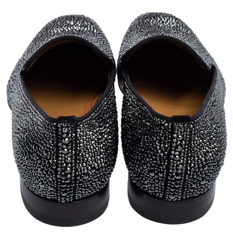 Pre Owned Christian Louboutin Black Suede Dandelion Strass Smoking Slippers Size 41