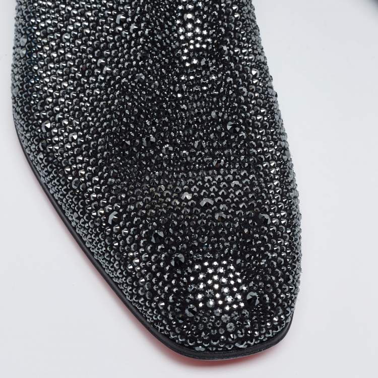 Pre Owned Christian Louboutin Black Suede Dandelion Strass Smoking Slippers Size 41.5
