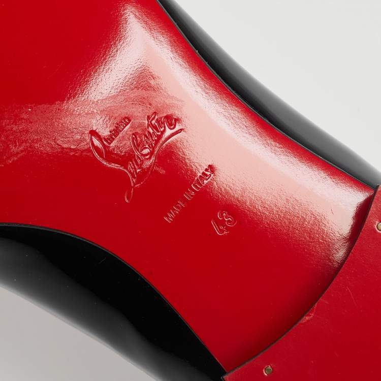 Pre Owned Christian Louboutin Black/Red Patent Leather and Calf Hair Mustache Smoking Slippers Size 43