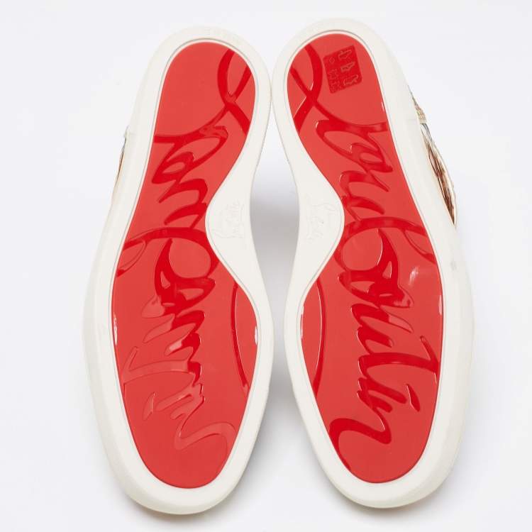 Pre Owned Christian Louboutin Metallic Mustard/Brown Python Leather Rantus Orlato High-Top Sneakers Size 40