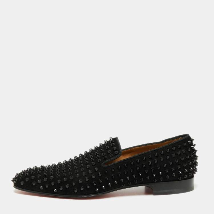 Pre Owned Christian Louboutin Black Suede Dandelion Spikes Smoking Slippers Size 42