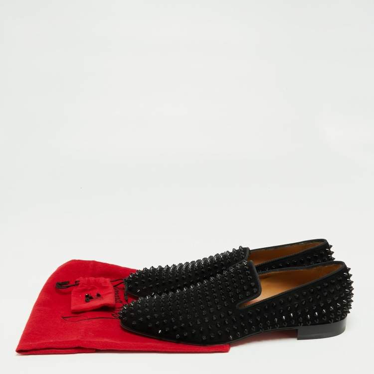 Pre Owned Christian Louboutin Black Suede Dandelion Spikes Smoking Slippers Size 42