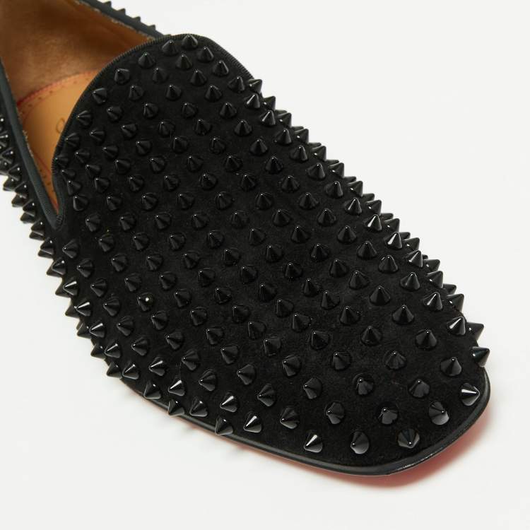 Pre Owned Christian Louboutin Black Suede Dandelion Spikes Smoking Slippers Size 42
