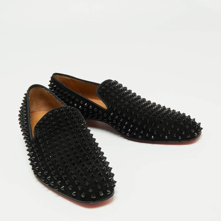 Pre Owned Christian Louboutin Black Suede Dandelion Spikes Smoking Slippers Size 42