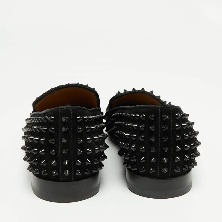 Pre Owned Christian Louboutin Black Suede Dandelion Spikes Smoking Slippers Size 42