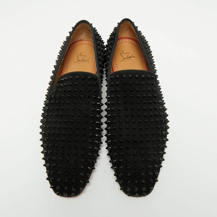 Pre Owned Christian Louboutin Black Suede Dandelion Spikes Smoking Slippers Size 42