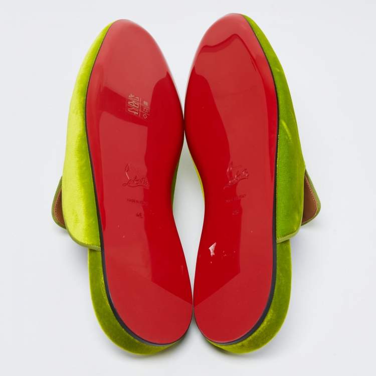 Pre Owned Christian Louboutin Green Logo Embroidered Velvet Coolito Flat Mules Size 46