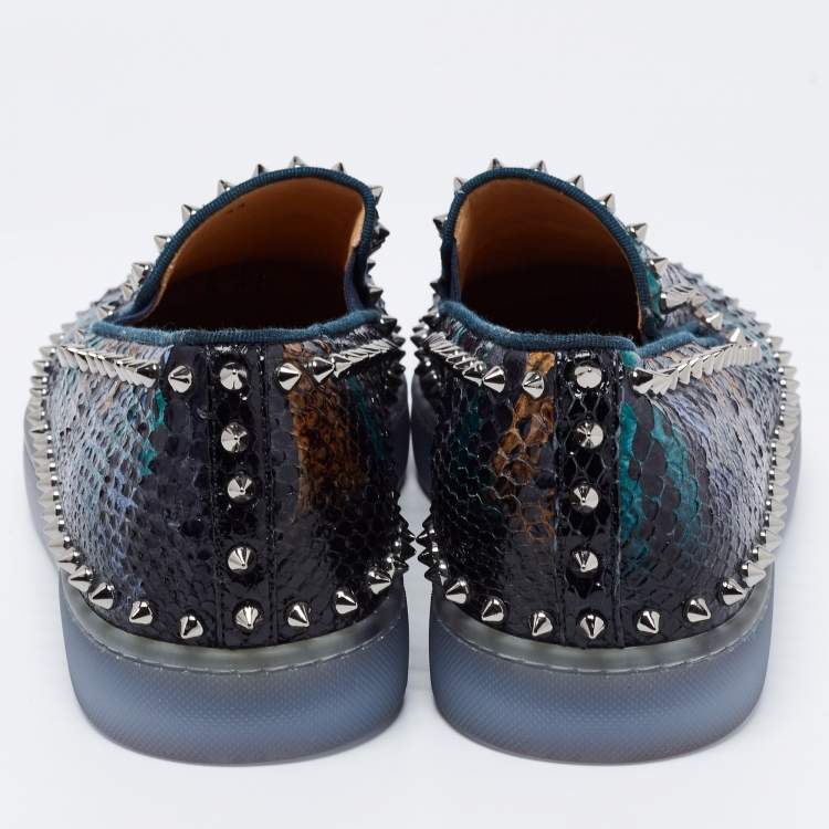 Pre Owned Christian Louboutin Multicolor Python Leather Spiked Pik Boat Slip On Sneakers Size 44