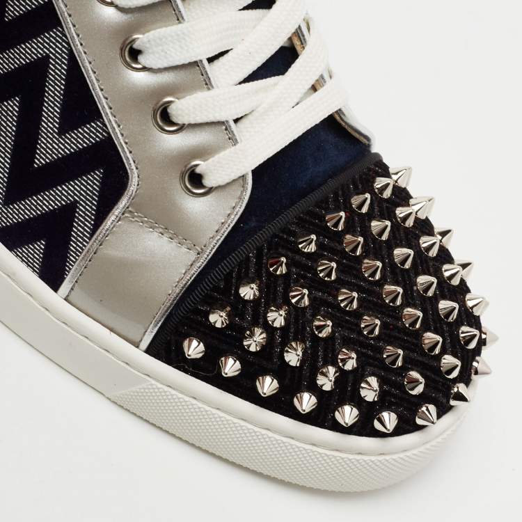 Pre Owned Christian Louboutin Multicolor Zig Zag Fabric, Leather and Suede Louis Junior Spikes Low-To Sneakers Size 42  