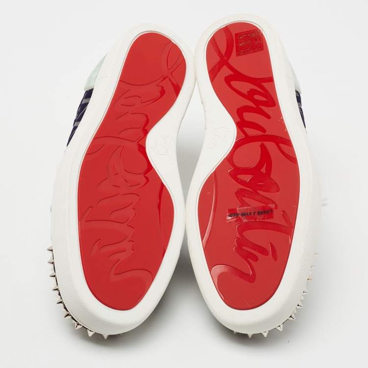 Pre Owned Christian Louboutin Multicolor Zig Zag Fabric, Leather and Suede Louis Junior Spikes Low-To Sneakers Size 42  