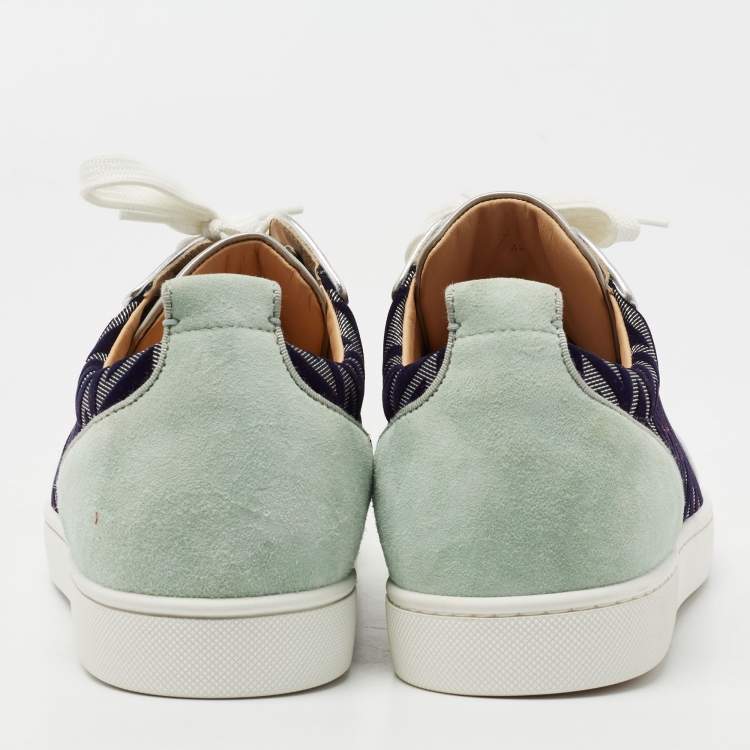 Pre Owned Christian Louboutin Multicolor Zig Zag Fabric, Leather and Suede Louis Junior Spikes Low-To Sneakers Size 42  
