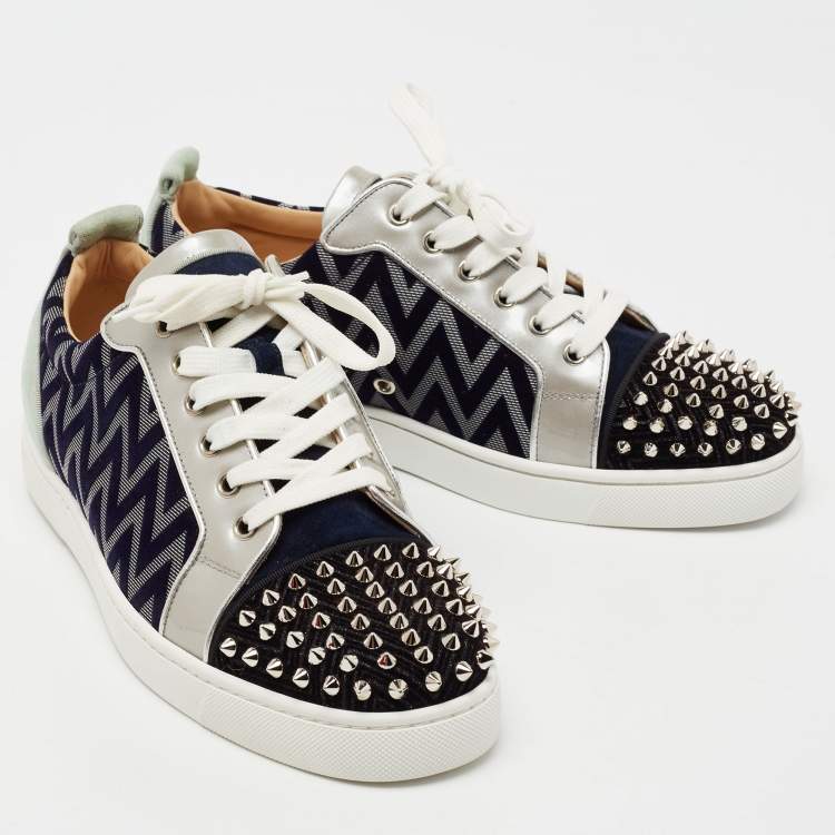 Pre Owned Christian Louboutin Multicolor Zig Zag Fabric, Leather and Suede Louis Junior Spikes Low-To Sneakers Size 42  