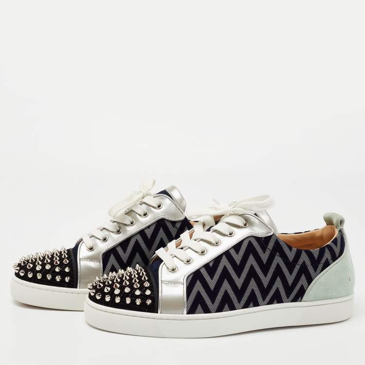 Pre Owned Christian Louboutin Multicolor Zig Zag Fabric, Leather and Suede Louis Junior Spikes Low-To Sneakers Size 42  