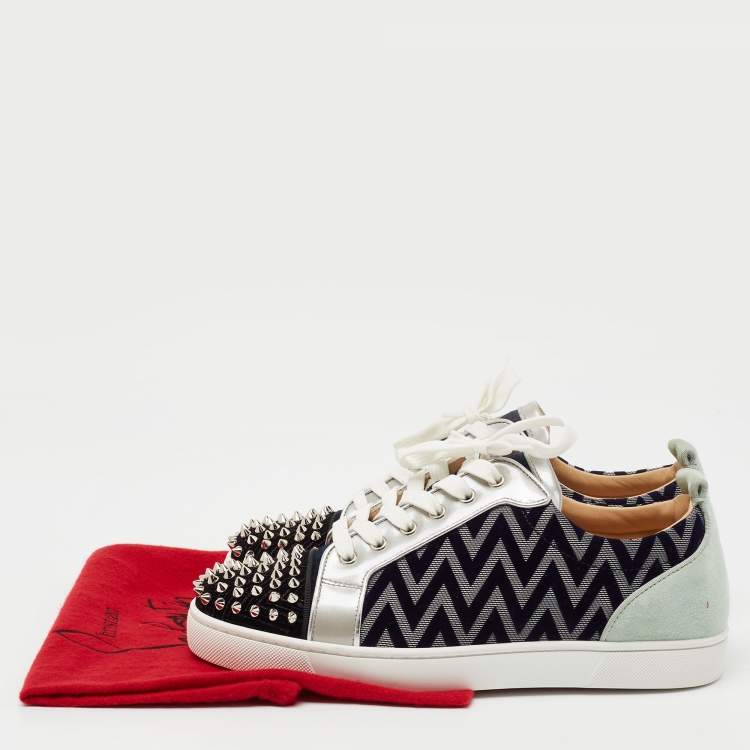 Pre Owned Christian Louboutin Multicolor Zig Zag Fabric, Leather and Suede Louis Junior Spikes Low-To Sneakers Size 42  