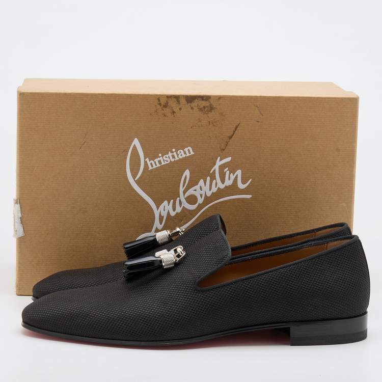 Pre Owned Christian Louboutin Black Nylon Rivalion Tassel Smoking Slippers Size 43