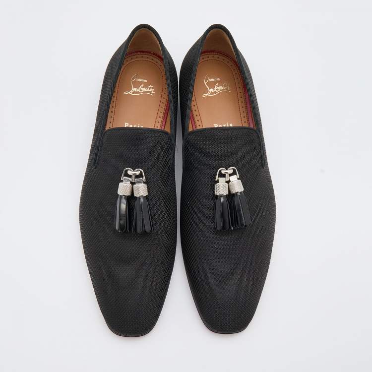Pre Owned Christian Louboutin Black Nylon Rivalion Tassel Smoking Slippers Size 43