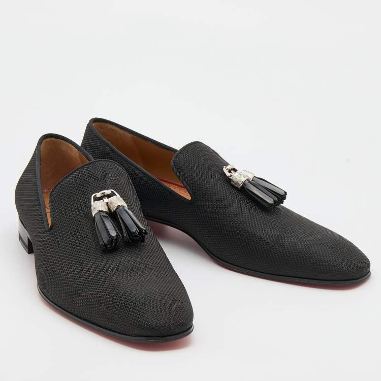 Pre Owned Christian Louboutin Black Nylon Rivalion Tassel Smoking Slippers Size 43