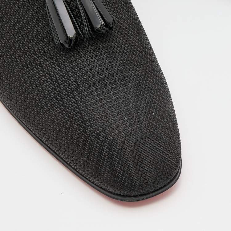 Pre Owned Christian Louboutin Black Nylon Rivalion Tassel Smoking Slippers Size 43